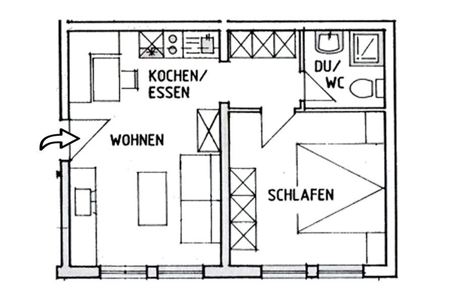 Grundriss Wohnung 1, Esche, Ferienhaus, Schwarzwald, Haus Keller